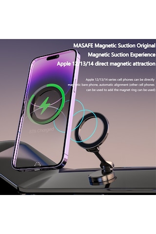 360 Dönebilen Magsafe Mıknatıslı Magnetik Stand Araç İçi Telefon Tutucu Wireless Şarj Yapmaz Siyah