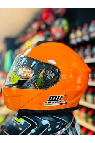 Mts 966 Çene Açılır Güneş Vizörlü Motosiklet Kaskı Kapalı Turuncu