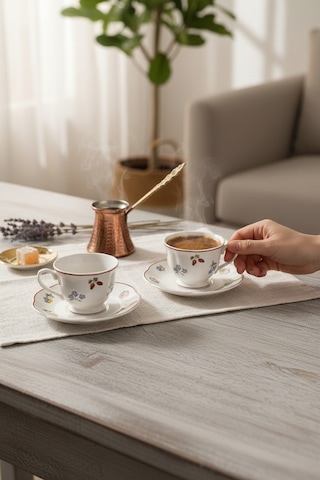 Akayev Petite Fleur 2li Porselen Kahve Fincan Seti Çiçekli