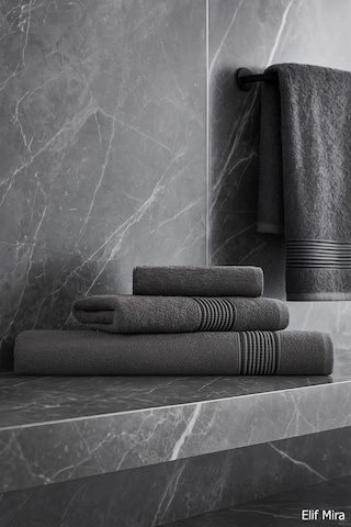 3 Parça Banyo Havlu Seti Pamuklu Günlük Kullanım Basic Antrasit
