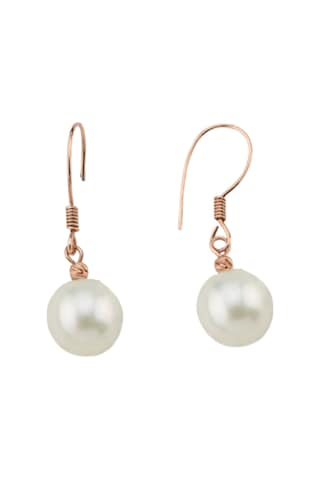 Dorikalı Beyaz Doğal İnci Küpe 7 Mm Rose