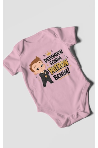 Morivokids Dedemden Sonra Patron Benim Kısa Kollu Bebek Body %100 Pamuk Koyu Pembe