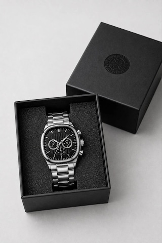 Erkek Gümüş Renk Metal Kordon Analog Kol Saati Siyah Kadran Takvim Göstergeli - Gümüş Çok Renkli 96587900