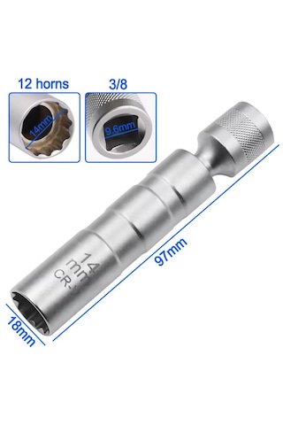 Mafsallı 14mm Buji Lokması 12 Köşe Mıknatıslı 3/8