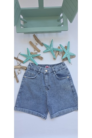 Bilge Trend Kız Çocuk Duble Paça Denim Kot Şort Mavi