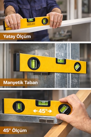 Hand Sfd 30 Cm Manyetik Su Terazisi 3 Gözlü Profesyonel Terazi