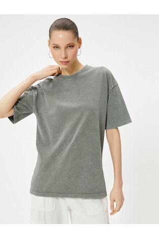 Koton Basic Oversize Tişört Kısa Kollu Bisiklet Yaka Pamuklu Antrasit 4sal10232ık Antrasit