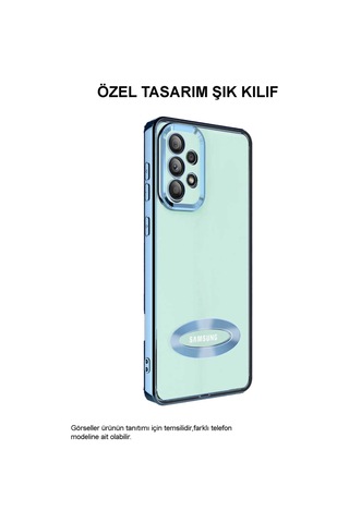 Samsung Galaxy Uyumlu A15 Kapak Yanları Renkli Lens Korumalı Logo Gösteren Şeffaf Luxury Silikon Kılıf