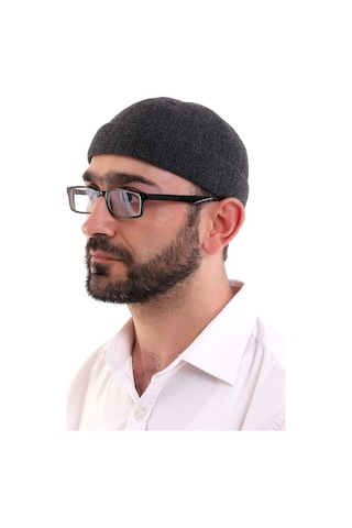 Kışlık Kadife Takke Katlamalı Düz Desen - Açık Siyah