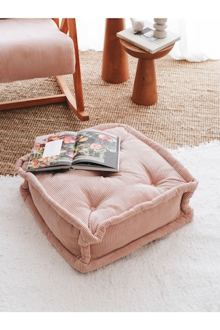 Fitilli Kadife Bisküvi Minder Pembe