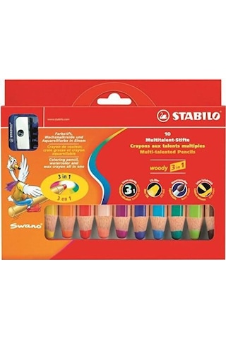 Stabilo Woody 3In1 Kuru Boya Kalem Seti - 10 Renk