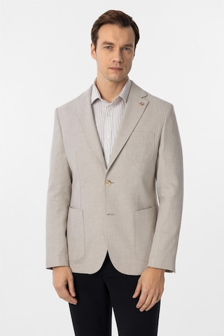 Süvari Bej Slim Fit Armürlü Mono Yaka 6 Drop Ceket