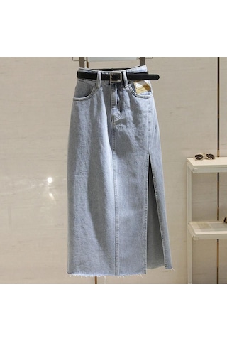 Plaj Yaz Kadın Kot Etek Klasik Açık Mavi Yüksek Bel Günlük Kot Bayan Kot Etek Açık Mavi