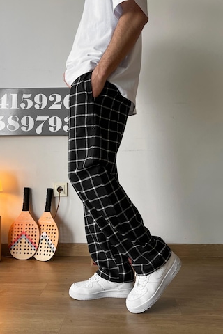 Flaw Beli Lastikli Ekose Desenli Pijama Siyah Siyah