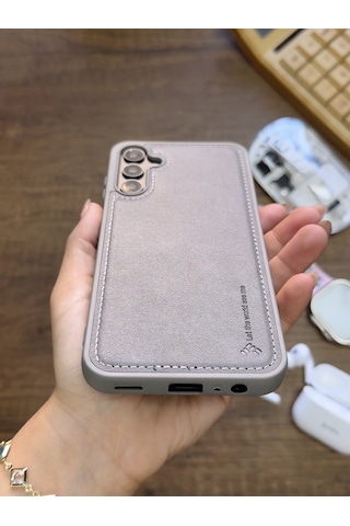 Samsung Galaxy A05s Uyumlu Premium Deri Dokulu Darbelere Karşı Dayanıklı Nazal Silikon Kılıf Gri