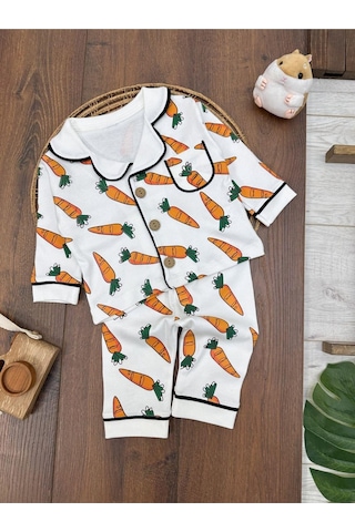 Havuç Desenli Pijama Takımı 4bb2 Beyaz