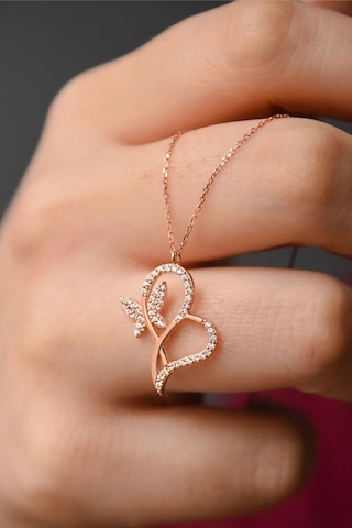 Papatya Silver 925 Ayar Beyaz Zirkon Taşlı Kalp Sonsuzluk Gümüş Kolye