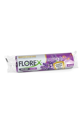 Florex 60 Litre Büzgülü Lavanta Kokulu Çöp Torbası Poşeti / 65 x 70 Cm. - 10x5 Rulo / Paket