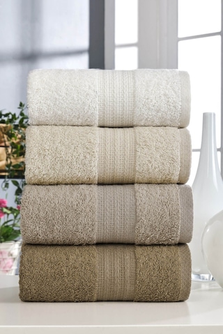 4 Lü El Yüz Havlu Seti %100 Pamuklu 50x85 Cm Rainbow Kahve