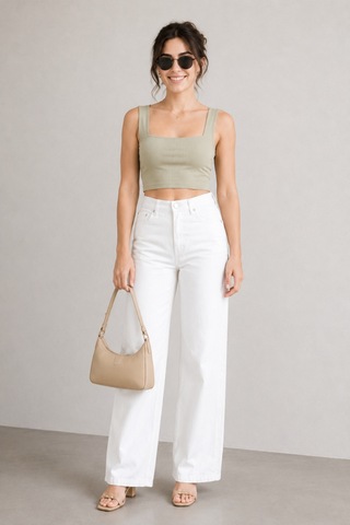 Woddi Heaven Kadın Yüksek Bel Beyaz Salaş Wide Leg Jeans Geniş Paça Palazzo Kot Pantolon