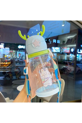 "saman Ve Ayarlanabilir Omuz Askılı Ren Geyiği Temalı Yalıtımlı Su Şişesi" The New Sky Blue, 600ml
