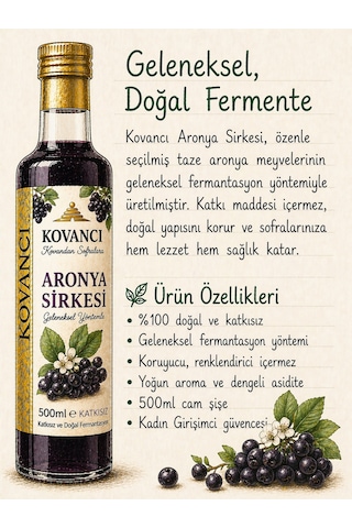 Aronya Sirkesi 500 Ml %100 Doğal Fermente & Katkısız