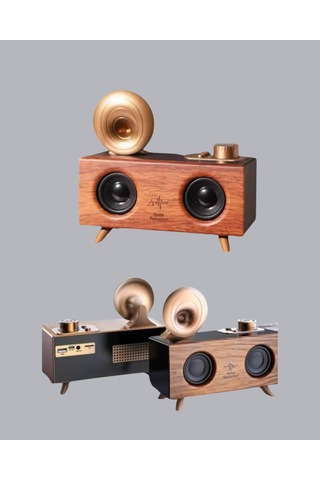 Retro Gramafon Bluetooth Hoparlör Çift Stereo Sesli Fm Radyo Destekli -