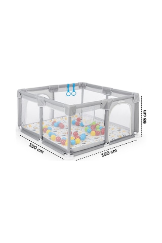 Playard Maxi Güvenli Bebek Ve Çocuk Oyun Alanı Oyun Parkı 150x150cm Oyun Matı Ve Topları Açık Gri