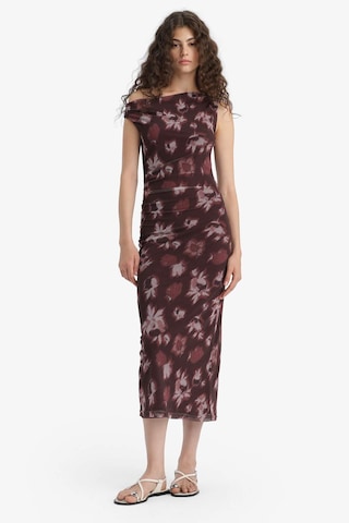 Defacto Bodycon Vücudu Saran Açık Omuz Çiçek Desenli Tül Maxi Elbise F0421ax25aubr232 Bordo