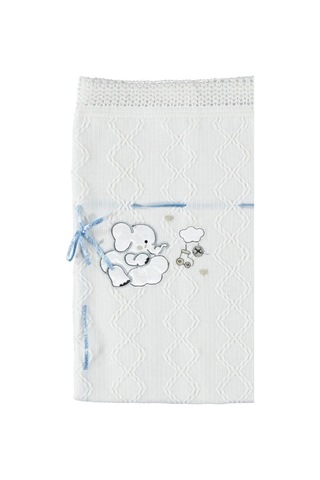 Triko Bebek Battaniye Fil Nakışlı Kaliteli Kumaş Hediyelik Bebek Mavi