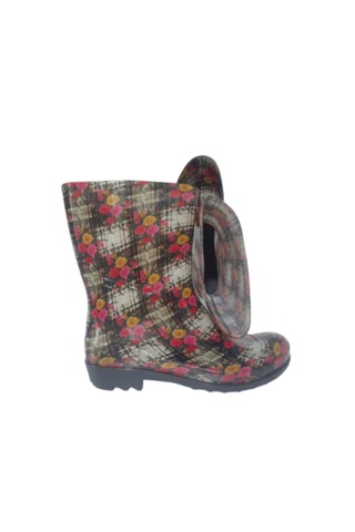 Emek Kadın Krem-sarı-pembe Çiçekli 23 Cm Kısa Bahçe Yağmur Çizmes Krem