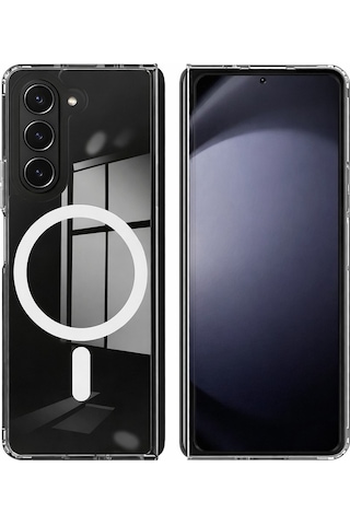 Samsung Uyumlu Galaxy Z Fold 6  Kamera Korumalı Magsafe Wireless Şarj Özellikli Lüks Şeffaf Silikon Telefon Kılıfı Şeffaf