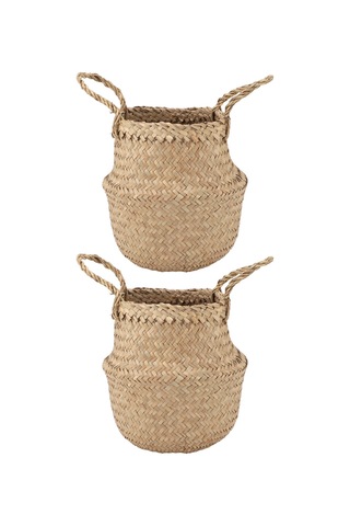 Geeroyoo 2 Adet Doğal Deniz Otlu Örgülü Sepet - Çok Amaçlı Depolama, Bitki Saksısı, Dekoratif Organizatör