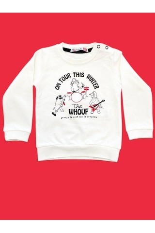 Cantoy Erkek Bebek Winter Yazılı Pamuklu Sweatshirt-14658 Ekru