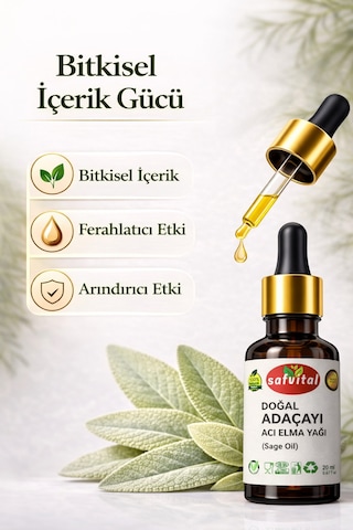 Safvital Adaçayı / Acı Elma Yağı 20 Ml Bitkisel Bakım Yağı Saç Ve Cilt Bakımına Uygun Yoğun Antiseptik İçerik