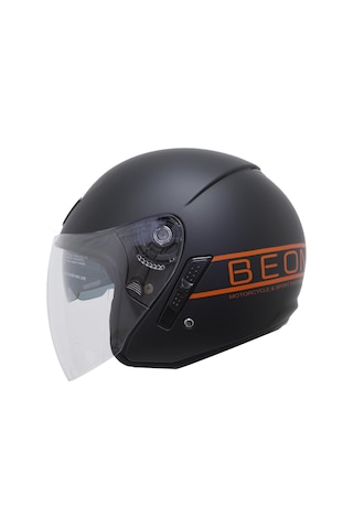 Beon B217 Çenesiz Vizörlü Açık Yazlık Kask Mat Siyah - Turuncu S