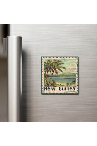 Papua Yeni Gine Papua New Guinea - Posta Pulu Temalı Ülke - Baskılı Buzdolap Magneti Kare - 9x9 Cm
