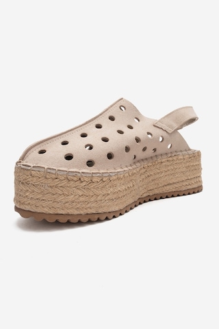 Luvishoes Fraga Bej Süet Hakiki Deri Kadın Hasır Dolgu Taban Sandalet Bej
