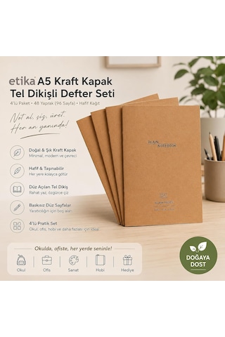 A5 Kraft Kapak Tel Dikişli Defter 4'lü Paket
