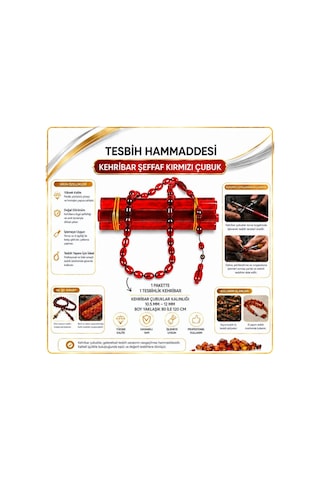 Tesbih Hammaddesi Kehribar Sıkma Çubuk Ateş Kırmızı Renk