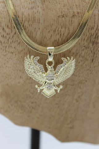 Vıp Çelik Italyan Ezme Zirkon Taşlı Kuzey Yıldızı Ve Eagle Model 4 Lü Kombin Kolye Altın