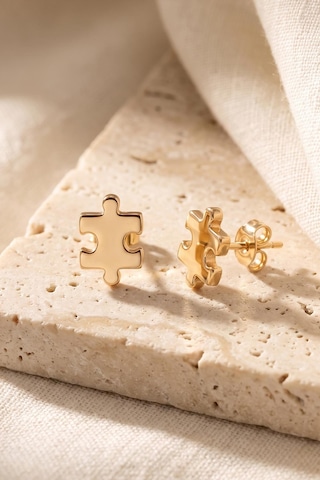 14 Ayar Altın Puzzle Küpe Sarı Altın