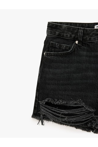 Koton Yıpratma Detaylı Pamuklu Cepli Düğmeli Mini Denim Şort Siyah 6sal40232md