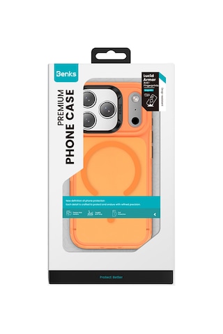 İphone 17 Pro Max Uyumlu Kılıf M-safe Şarj Özellikli Benks C-magnet Lucid Armor Kapak Turuncu Turuncu