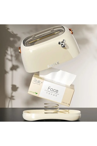 Kangvka Krem Renkli Abs Plastik Prujinal Otomatik Yükseltme Mekanizmasıyla Modern Masa Servisi Salfet Kutuğu Bej