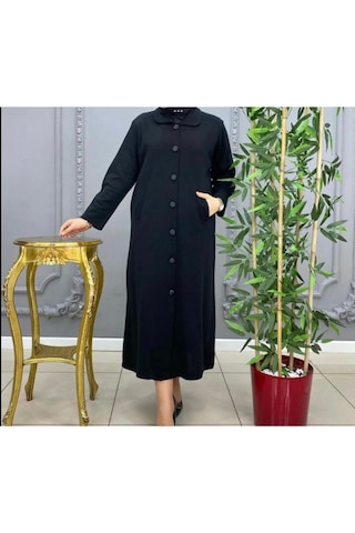 Çelik Örgü Önü Düğmeli Yaka Ve Kolağzı Kürklü Uzun Triko Hırka-kürklü Siyah - Gri