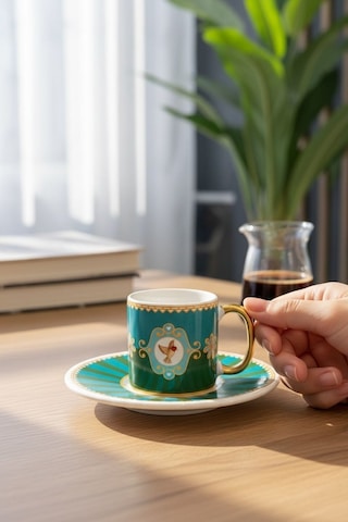 6'lı Royal Green Sohoo Bird Kahve Fincanı-5898 Yeşil