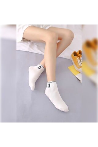 Ozzy Socks 5 Çift Çizgili Harf Kolej Kadın Çorap Beyaz