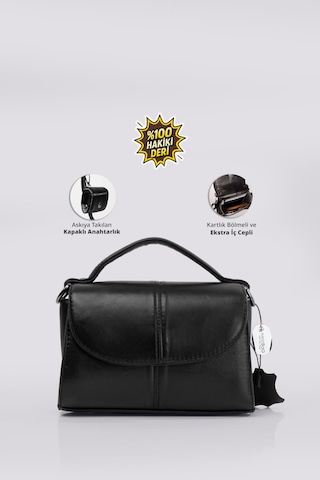 Westbag Kadın Hakiki Deri Kapaklı Omuz Çantası Kartlık Ve Anahtarlık Bölmeli Küçük Boy siyah