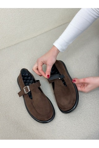 Erva'nın Butiği Kahve Süet Olivia Toka Detaylı Kadın Loafer-6001